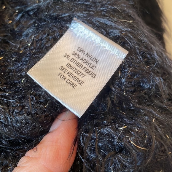 Fuzzy black with gold thread woven open front sweater - Picture 4 of 4